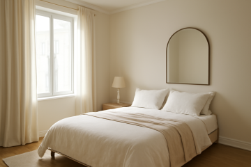 Petite chambre lumineuse avec miroir mural