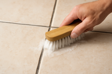 Joints de carrelage en cours de nettoyage avec brosse