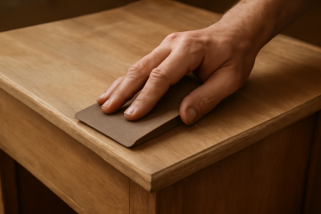 Ponçage d’un meuble en bois avec papier abrasif