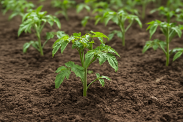 Plants de tomates repiqués dans un potager