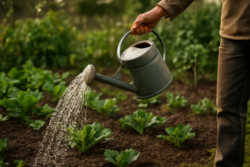Arrosage manuel d’un potager avec arrosoir