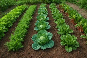 Potager avec rangées de légumes variés