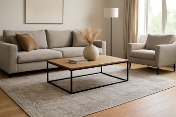 Salon moderne avec grand tapis sous table basse