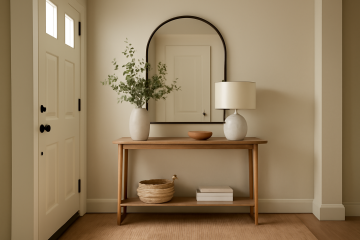 Entrée de maison décorée avec miroir et console