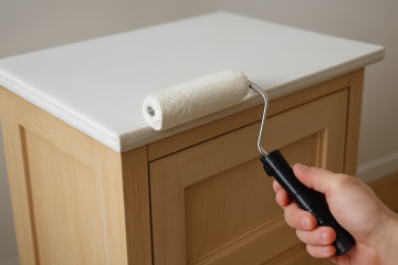 Application de peinture au rouleau sur meuble