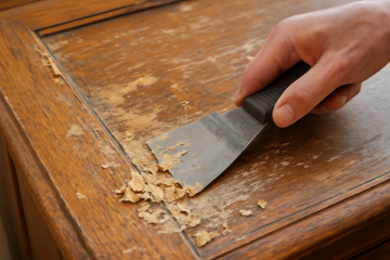 Décapage d’un meuble en bois avec spatule