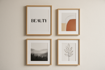 Mur décoré avec cadres adhésifs et affiches