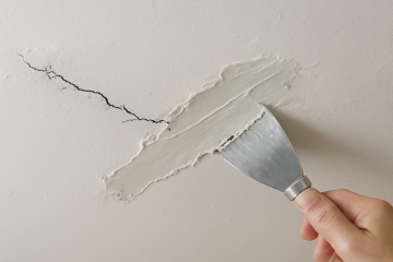 Plafond intérieur avec fissure en cours d’enduisage