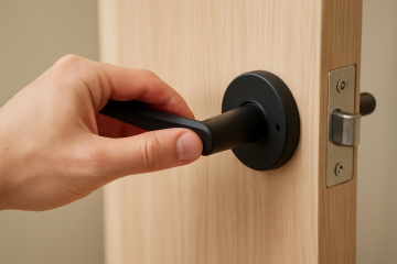 Main installant une poignée de porte