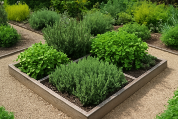 Jardin avec carré d’herbes aromatiques