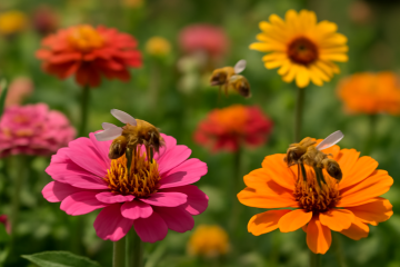 Fleurs colorées attirant des abeilles