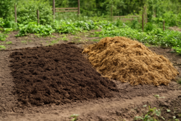 Compost et fumier étalés sur parcelle de potager